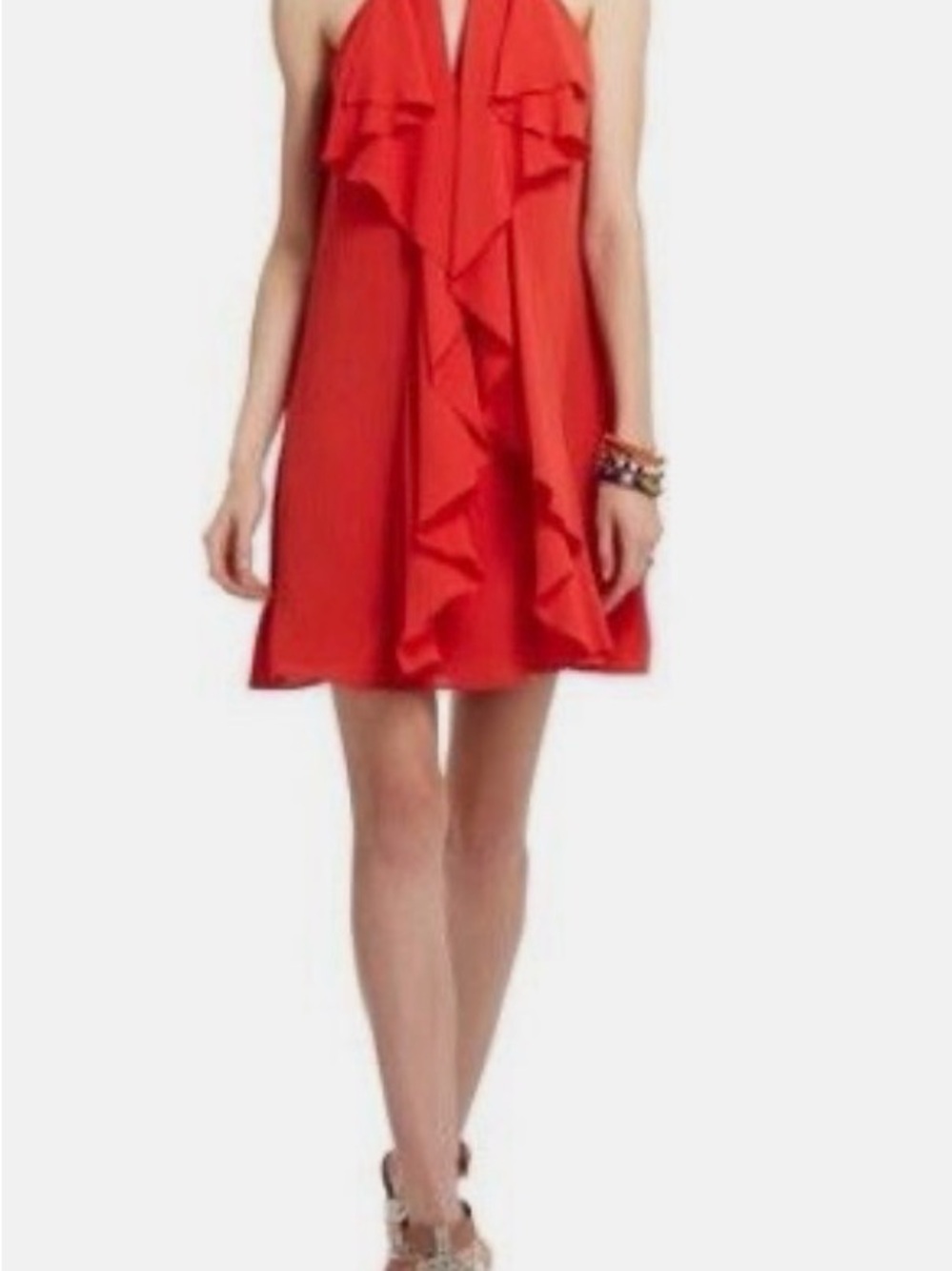 BCBGMaxAzria Red Ruffled Halter Mini Dress